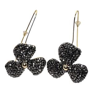 JK NY Handcrafted Black Pavé Stone Flower Earrings